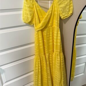 Adelyn Rae Yellow Ruffled Wrap Midi Dress